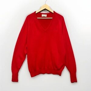 Vintage 70s 80s Christian Dior Sweater XL Red V Neck Orlon Acrylic USA Made